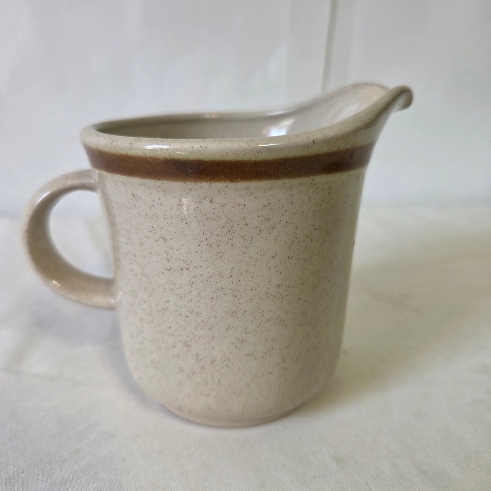 Yamaka Stoneware Creamer Pitcher Japan Speckled Beige Brown Stripe Vintage